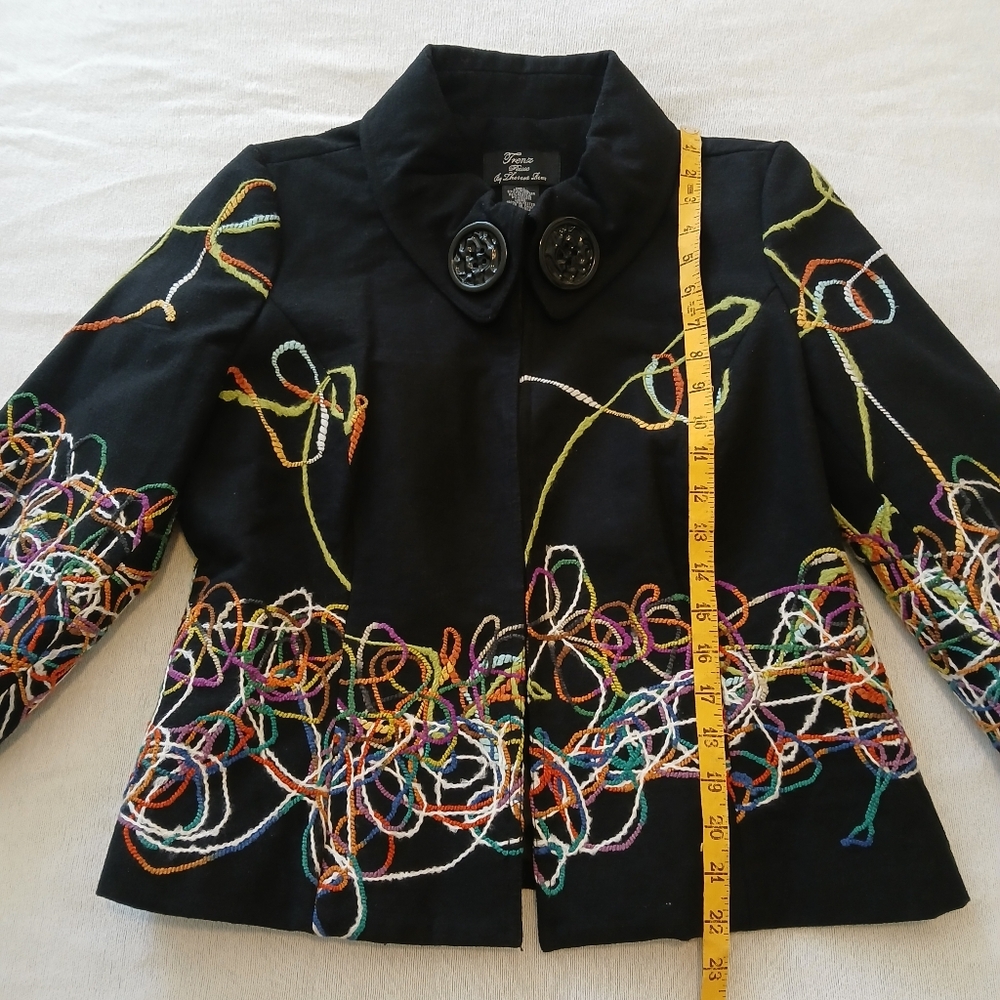 Trendz By Theresa Renz Wool Blend Blazer Petite Large 3/4 Sleeve Black Artsy - Picture 9 of 10